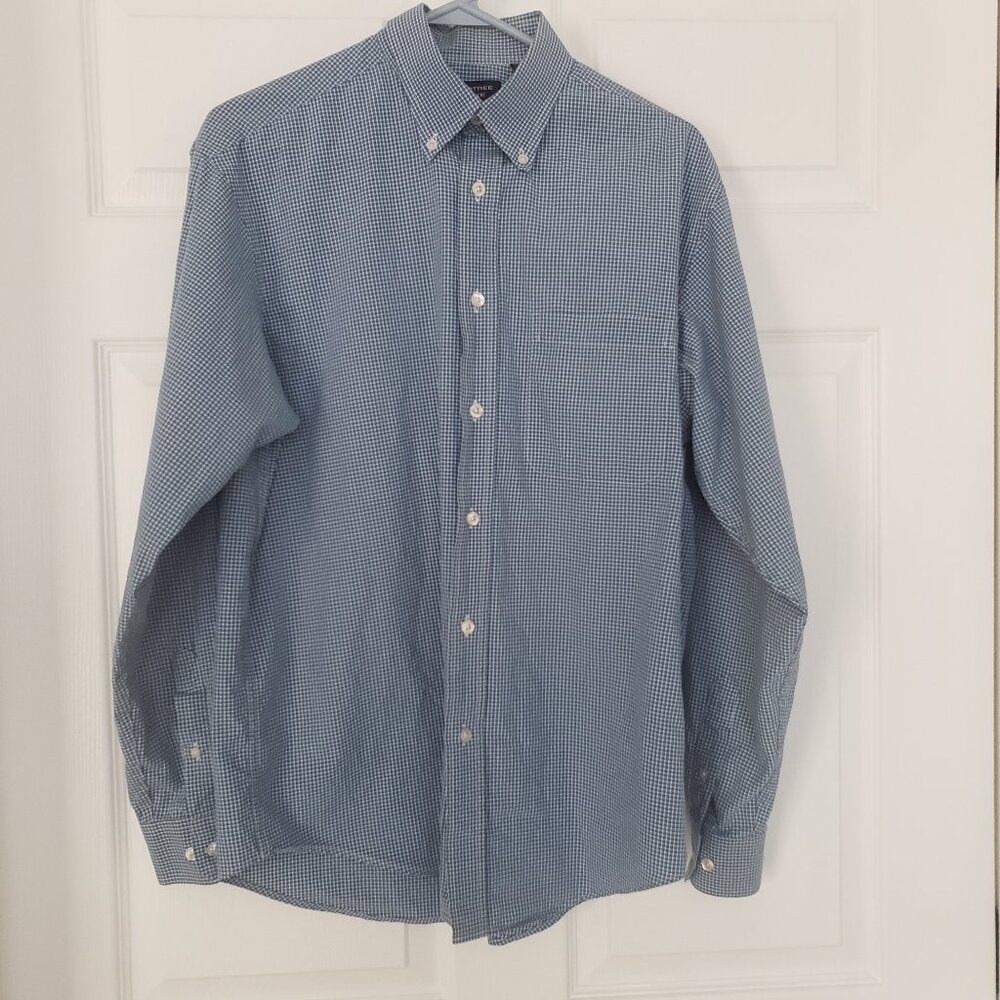 Roundtree & Yorke Two-Ply‎ Cotton Blue White Gingham Check Button Down Sz Medium